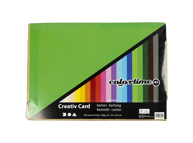 Farbiger Karton, A3 297x420 mm, 180 gr, 300 verschiedene Blätter, verschiedene Farben